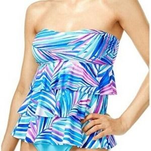 Island Escape Bali Breeze Tiered‎ Tankini Top Blue Purple White Size 8 NWT